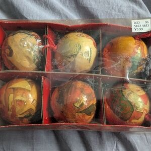 Découpage/Paper Maché Vintage Christmas Ornaments Set Of 6